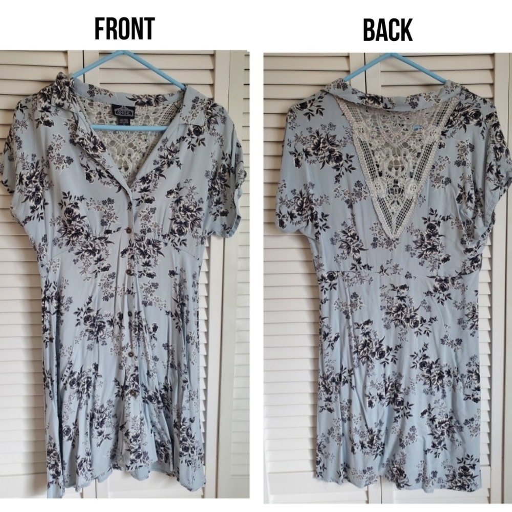 Light greyish blue mini sun dress with lac…